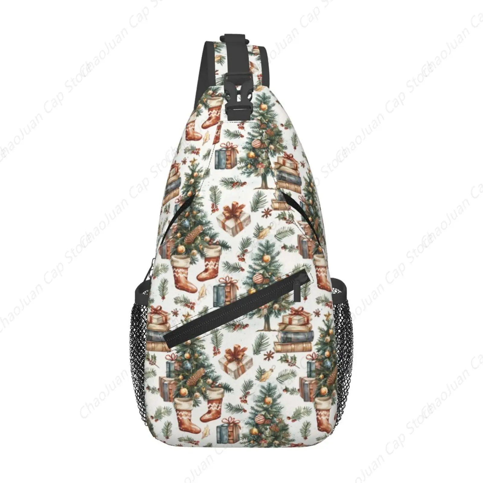 Merry Christmas Crossbody Cat Sling Bag Adjustable Santa Claus Chest Bag Snowman Shoulder Bag Christmas