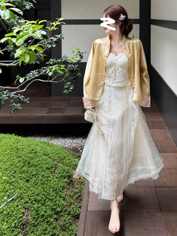 

Новая китайская юбка с вышивкой и кружевом, женская юбка А-силуэта, длинная, белая, красивый весенний дизайн