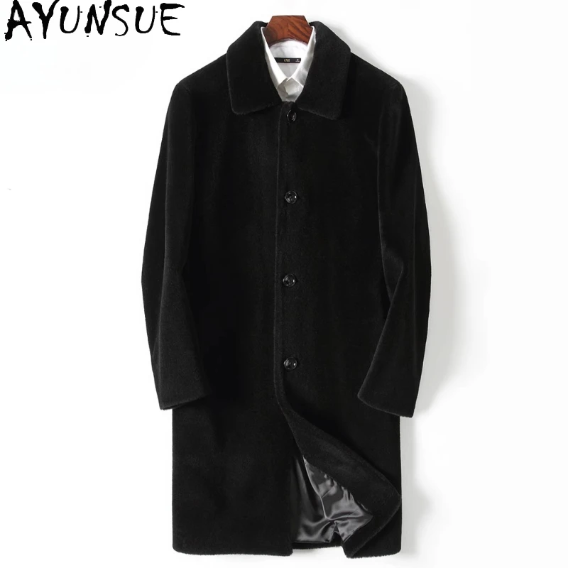 

AYUNSUE New Fashion Sheep Shearing Jacket Men Autumn Winter Mid-length 100% Wool Coats for Man Slim-fit Fur Coat Chaqueta Hombre