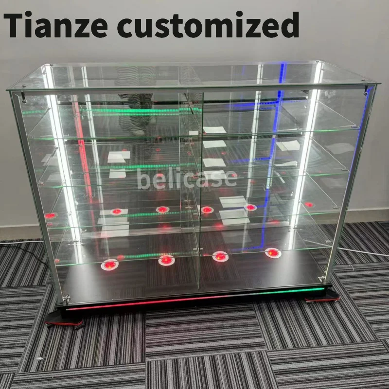 

Customized-Smoke Shop Counter with Colored Light Retail Store Glass Display Showcase Floor Display Cases Smoke Shop Decorati