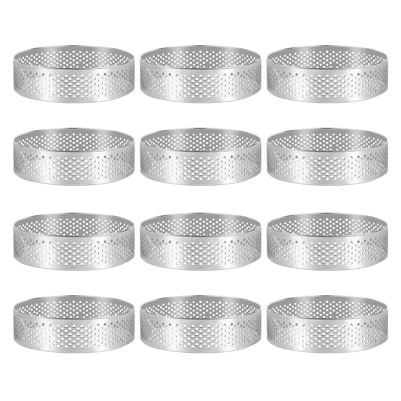 12 Pack Stainless Steel Tart Rings 3 In,Perforated Cake Mousse Ring,Cake Ring Mold,Round Cake