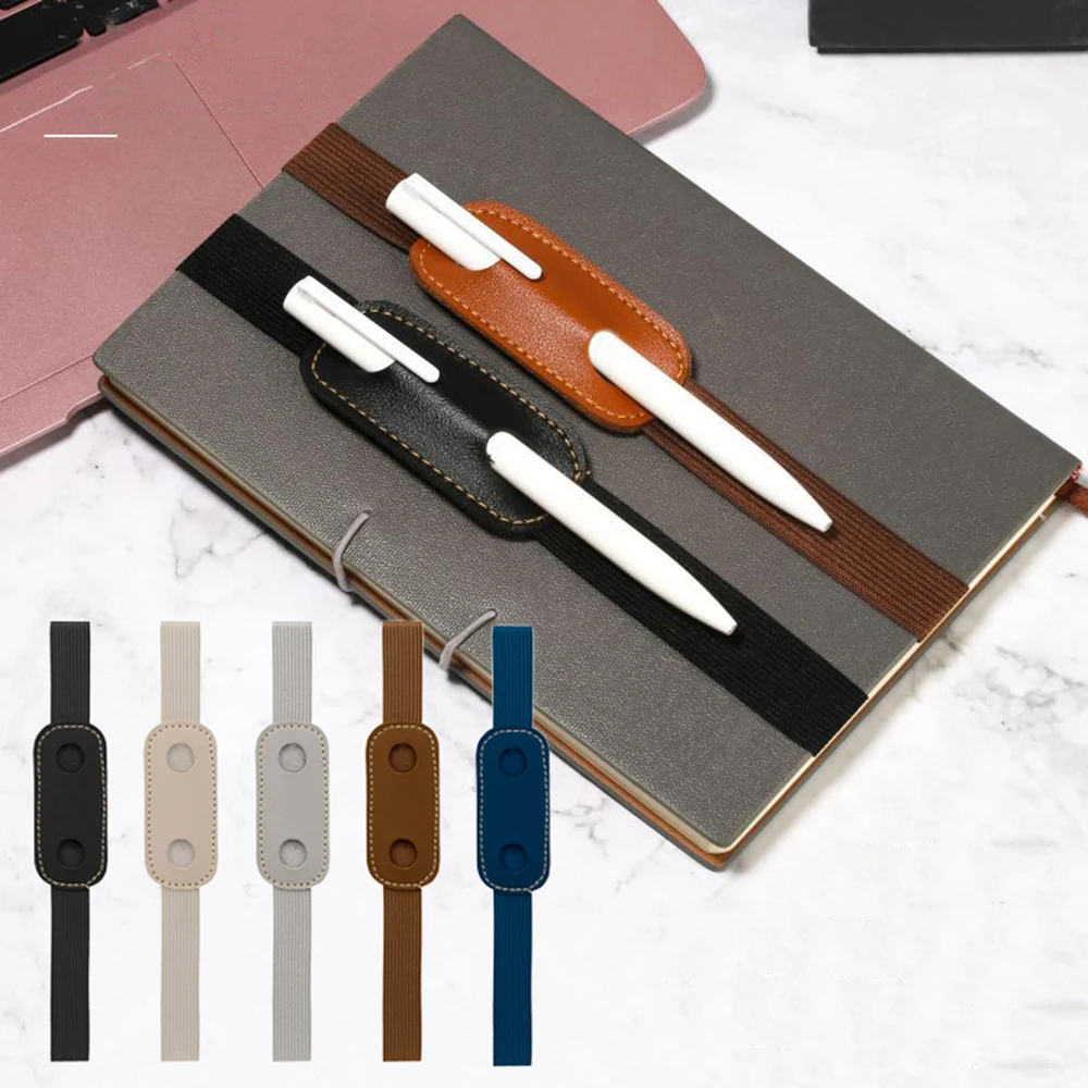 1Pcs Vintage PU Leather Pencil Case Book Notebook Elastic Rubber Band Buckle Pen Clip Portable Lightweight Laptop Pen Holder