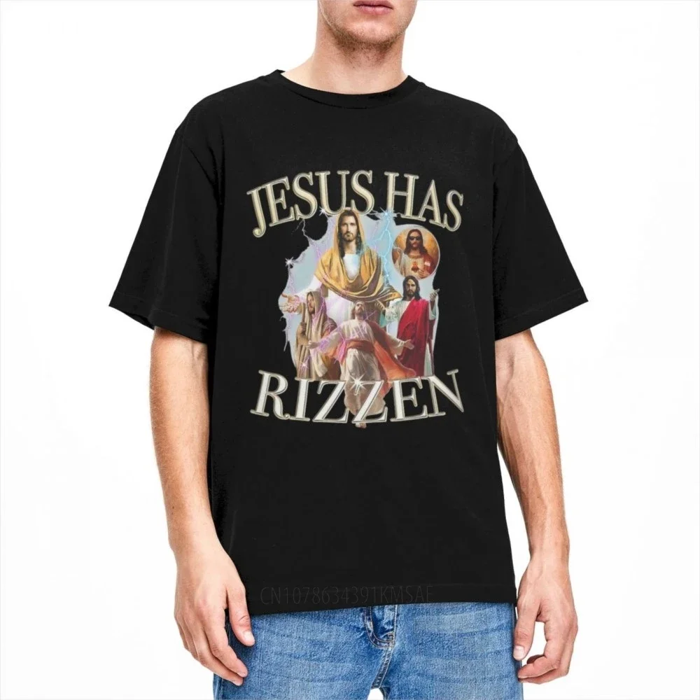 New Arrival Catholic Christ Jesus Has Rizzen Rizz Shirt Apparel Funny Christian Jesus Quote Cotton T-shirt Bible Faith Funny Tee