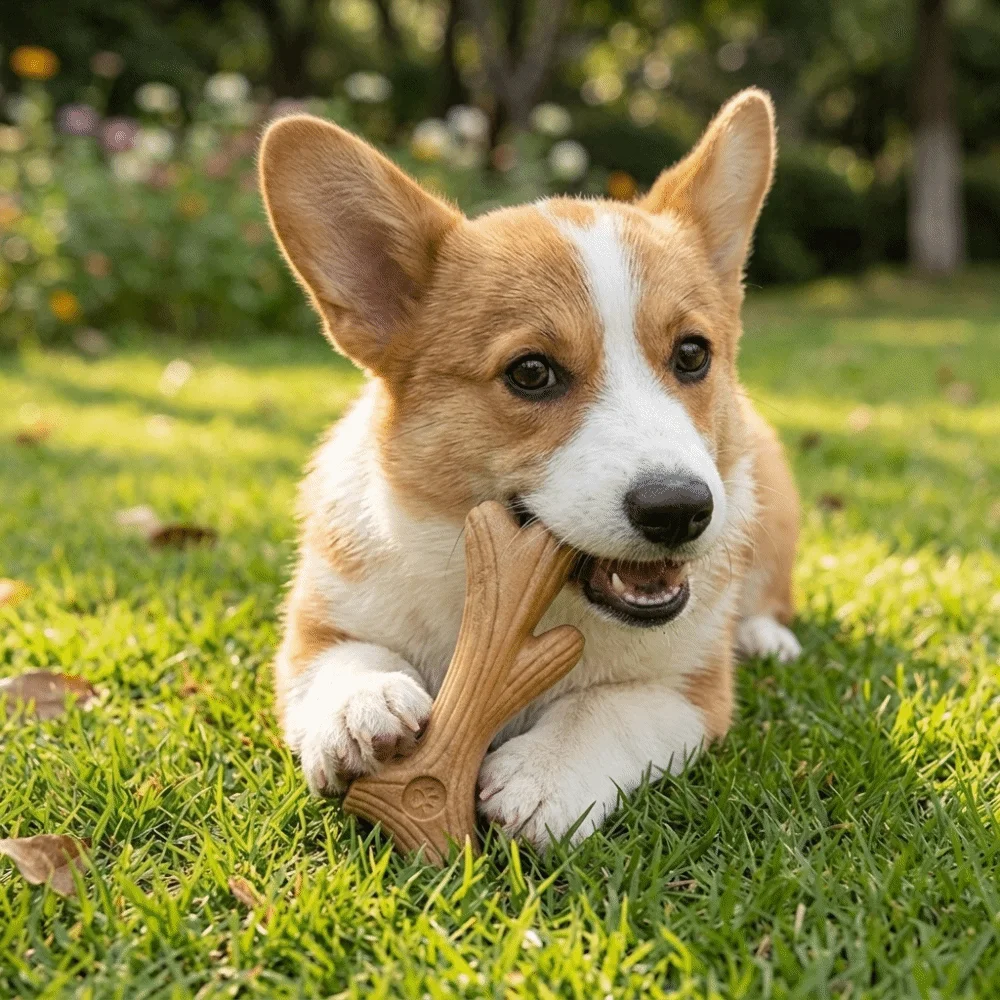 Wooden Deer Antler Chew Toy Solid Texture Antler Shape Dog Antler Chew Stick Multiple Sizes Uncoated Surface Dog Bite Tough Toy