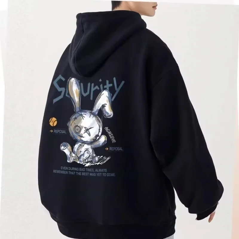 Spring Autumn Letter Rabbit Pattern Print Hoodies Unisex Long Sleeve Hooded Sweatshirt Women's Casual Personality Hoodie Women's