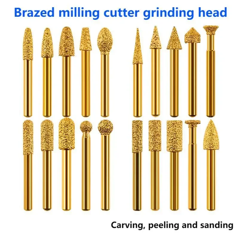 

6mm Round Shank Vacuum Brazed Diamond Burr Head Coarse Rotary Bits Grinding Rotary File Drill Bit Tool for Wood & Stone Carving