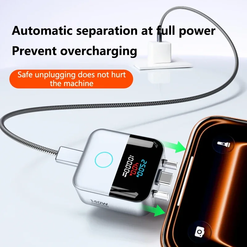Adapter Lenovo 140W Smart Full Charge z funkcją samoczynnego odcięcia, cyfrowym wyświetlaczem i uniwersalnym automatycznym odłączaniem do zapobiegania ładowaniu w nocy. — zdjęcie produktu 2