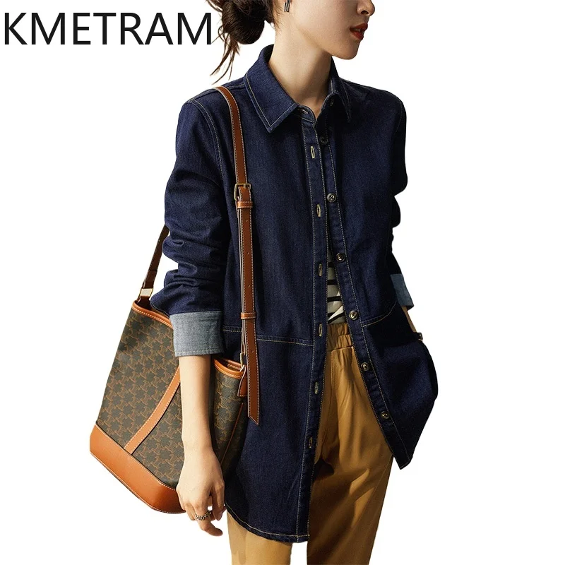 

Женская джинсовая блузка KMETRAM из 83% хлопка, модная новинка весны 2026, высококачественная женская одежда