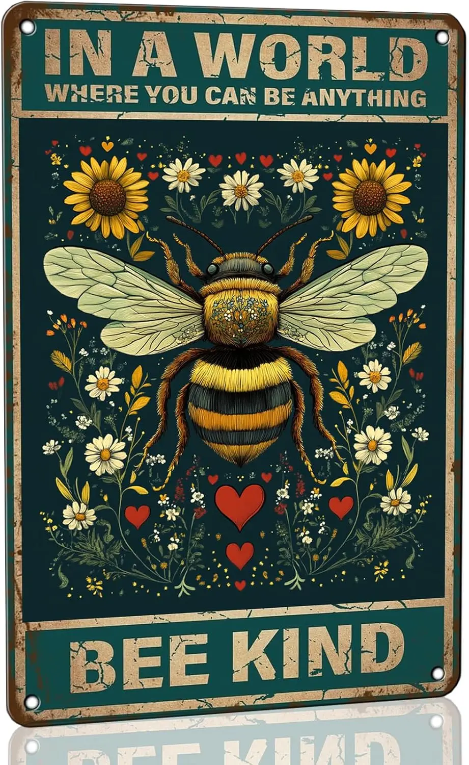 CCPARTON Vintage In A World Where You Can Be Anything Bee Kind Metal Tin Sign For Home Outdoor Indoor Office Bar Yard Decor 8X12