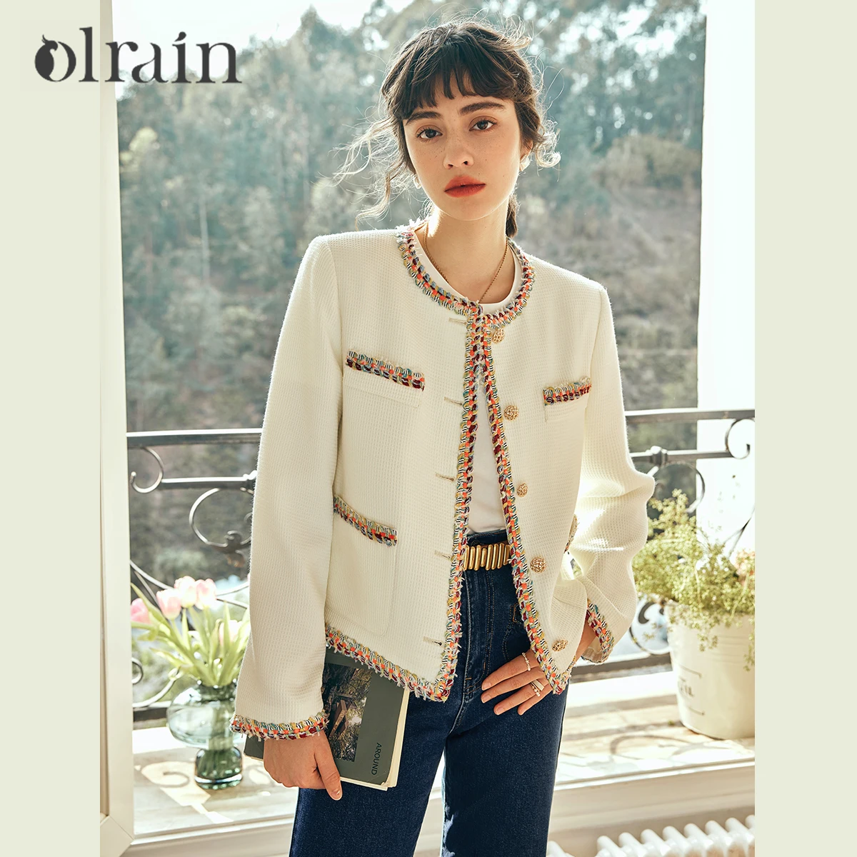 OLrain French Short Tweed Jacket Women's Winter 2025 Contrast Long Sleeve Coats Pocket Elegant Fashion Outerwear O23CW81020