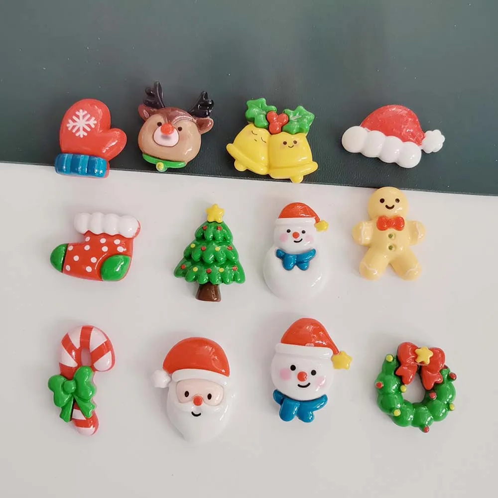 Cartoon Christmas Tree Bell Wreath Flatback Resin Cabochon Scrapbooking Fit Slime Charms Phone Decoration Accessories