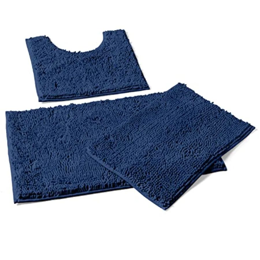 

3-Piece Bathroom Rug Set Plush Chenille Bath Mats and U-Shaped Toilet Mat Ultra-Soft Absorbent and Non-Slip 20x20 U 16x24 and 2