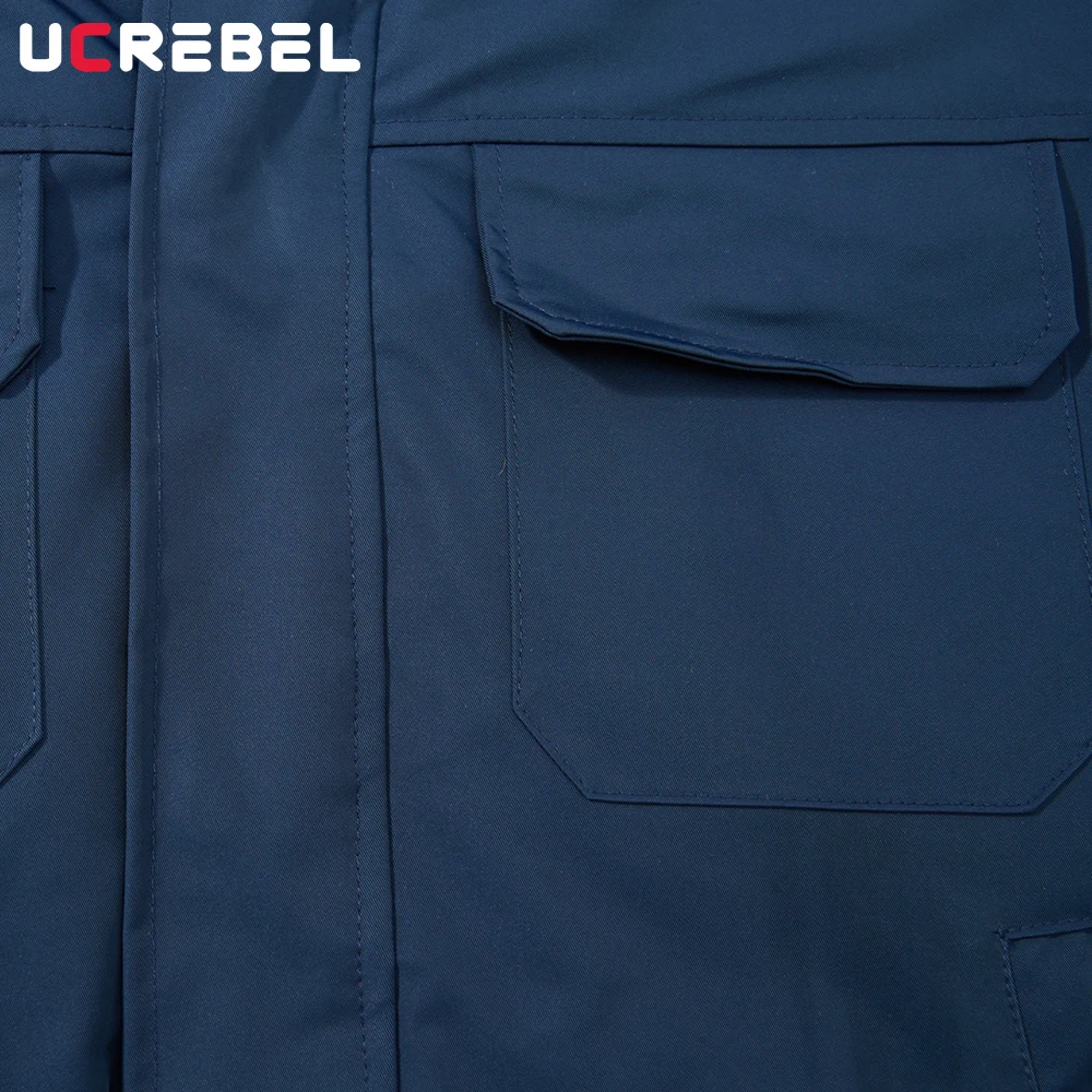 سترة مبطنة متعددة الجيوب للرجال بلون سادة للشتاء سميكة ملابس الشارع الشهير بياقة من الفرو سترة مبطنة قابلة للفصل للرجال #4