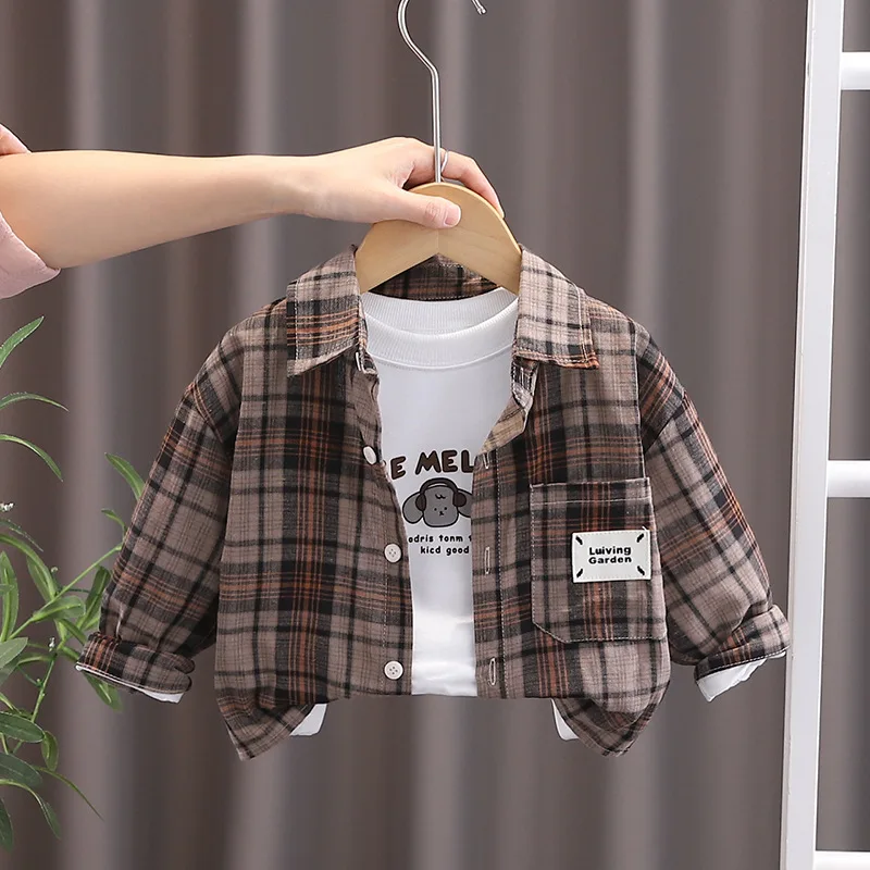 

Детская рубашка, весенние тонкие блузки, одежда для маленьких мальчиков, клетчатые хлопковые топы для детей 1, 2, 3, 4 лет, детская рубашка с длинными рукавами