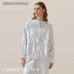 K1356W Autumn and winter new luxury women's Clothing combed cotton long-sleeved sweatshirt solid top hoodie hooded clothes
