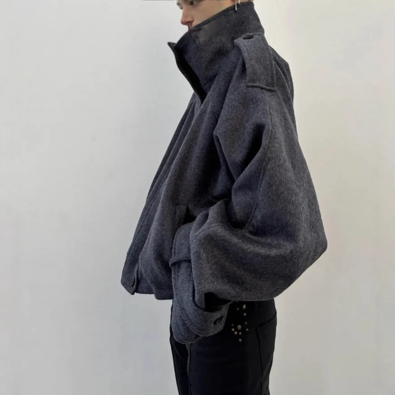 

Шерстяное пальто с воротником-стойкой, пара Jaet, женская модная осенняя сезонная длинная смесь полиэстера с узлом све