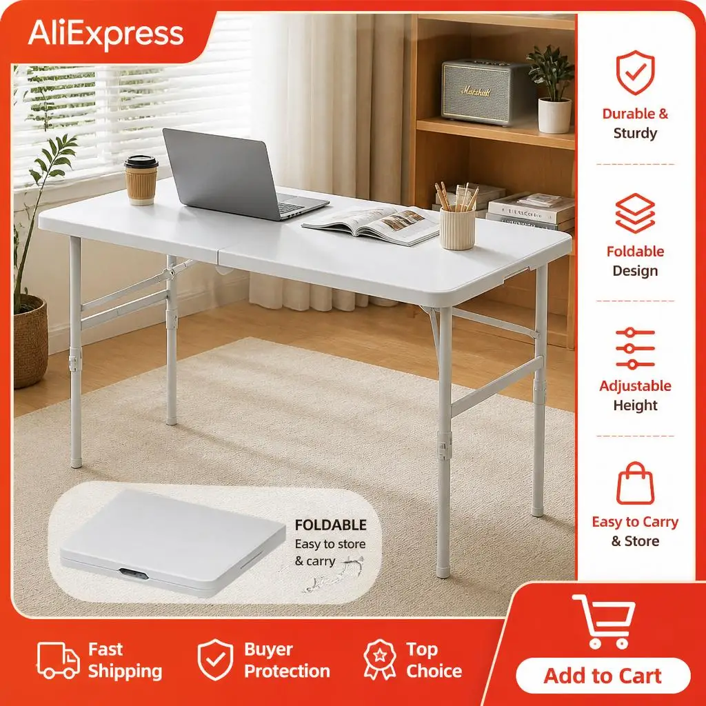 Tavolo pieghevole portatile - Struttura in metallo resistente fino a 136 kg - Altezza regolabile (50-74 cm) - Superficie durevole e facile da pulire - Con servizio di gestione dello stoccaggio per il