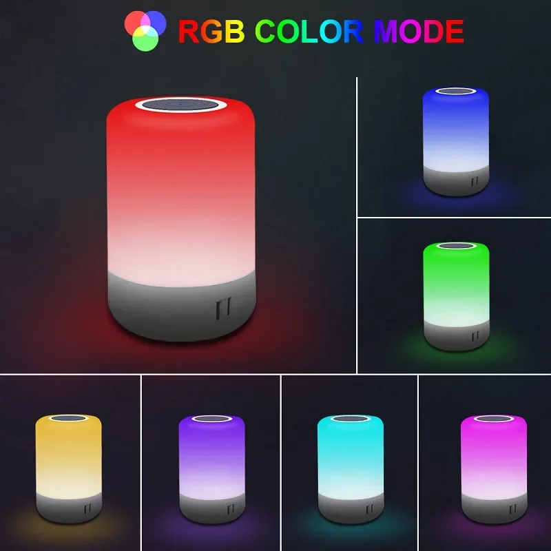 Touch Control Table Lamps with 4 USB Charging Ports Colorful Atmosphere Lights Bedroom Bedside Lamp Night Light Xmas Kids Gift