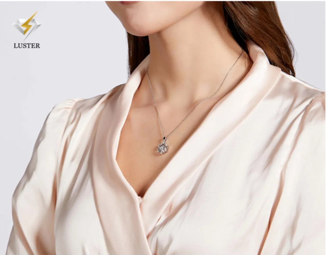 LUSTER Moissanite Pendant Necklace  D Color 925 Sterling Silver 18K White Gold Plated Diamond Test Passed Jewelry Gift for Women