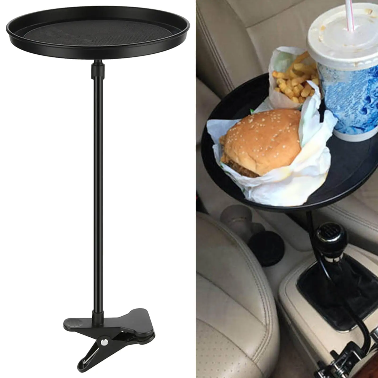 1 Piece Car Food Tray Adjustable Black Holder with Clamp Fit for Auto Table