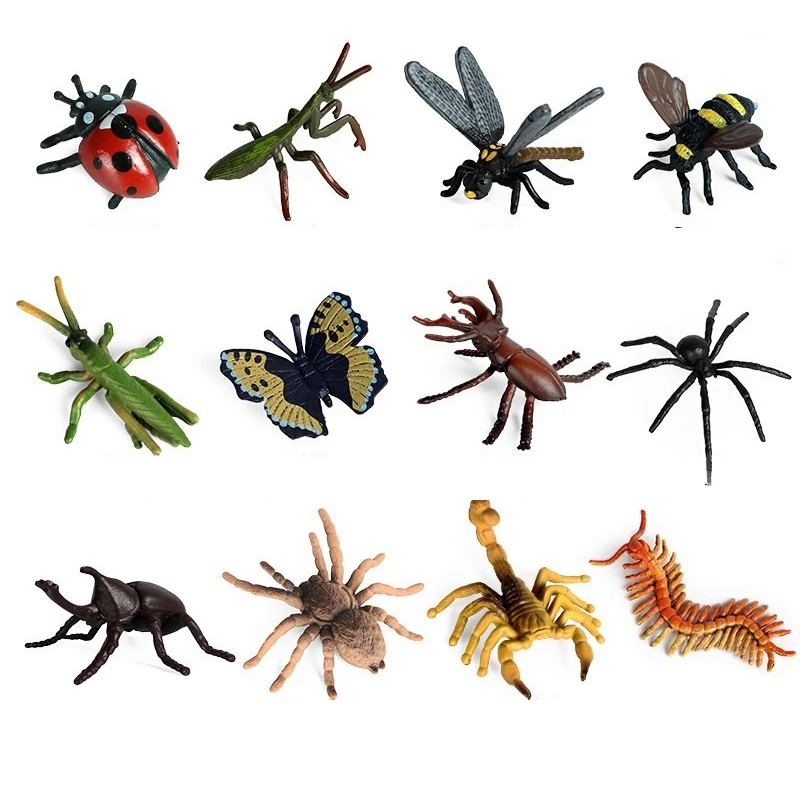 12PCS Realistic Bugs Figures Toys Bee Beetle Mantis Spider Ladybug Butterfly Scorpion Figurines School Project For Kids