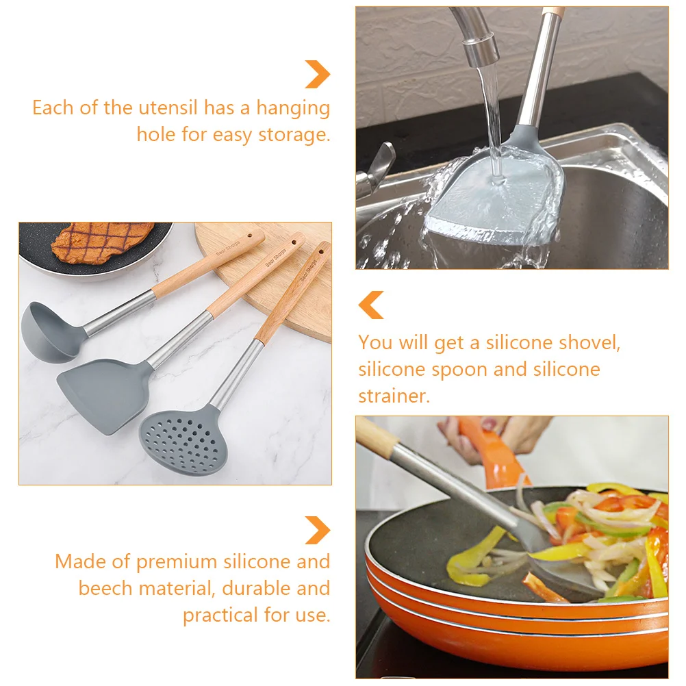 

Silicone Kitchen Utensil Set Spoon Strainer Scraper Heat Resistant Easy Clean Home Restaurant Use Kitchen Tools