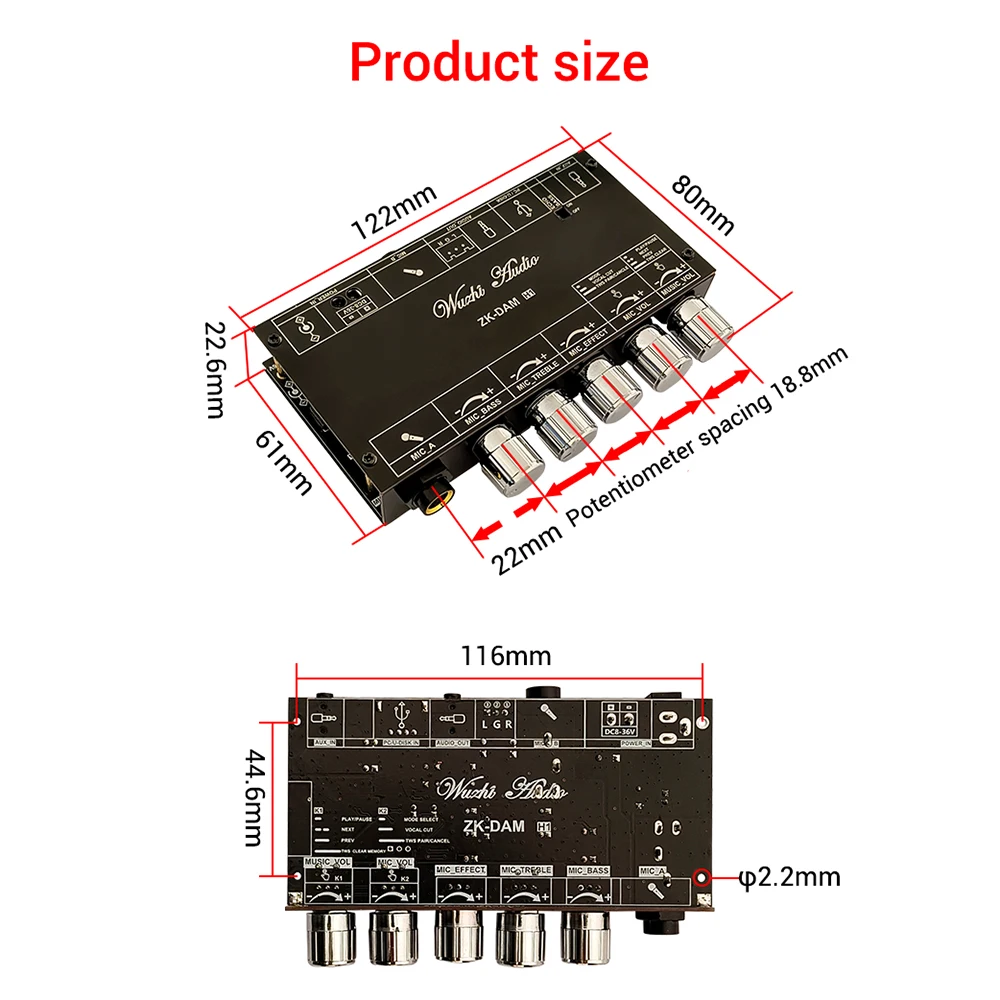 DC 8-36V DAM H1 Karaoke Reverberation Board Front Stage Effector Mike Microphone K Song with Bluetooth U Disk Decoder