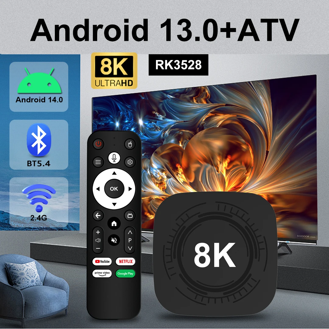 Android 13.0+ATV Smart TV Box MX10 8K PRO RK3528 Mali-450 Wi-Fi 6/2.4GHz+5GHz BT5.4 Smart Home Super Box