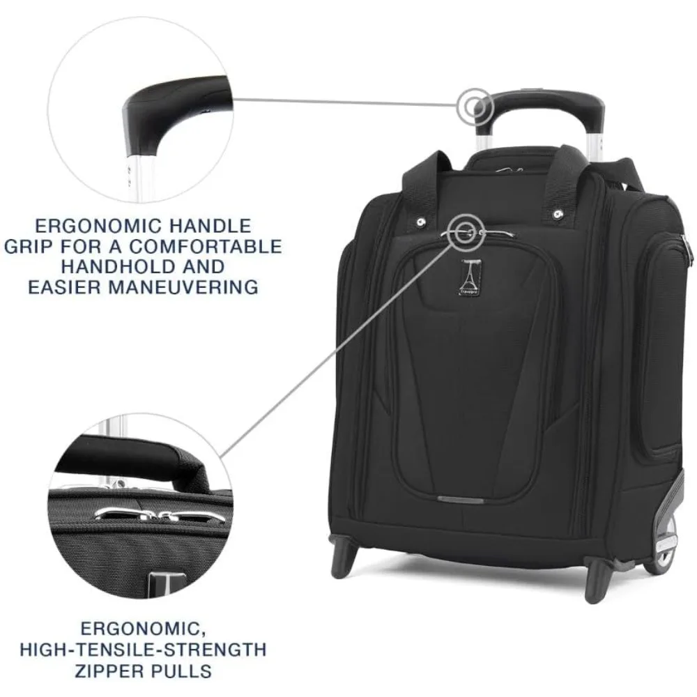 Lightweight Compact Rolling Underseat Carry-On Upright 2 Wheel Bag for Men and Women, Black, Softside Luggage