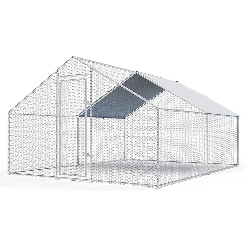 

Large Chicken Coop, Metal Chicken Run for Yard with Waterproof and Anti-UV Cover, Walk in Fence Cage for Outdoor Farm Use