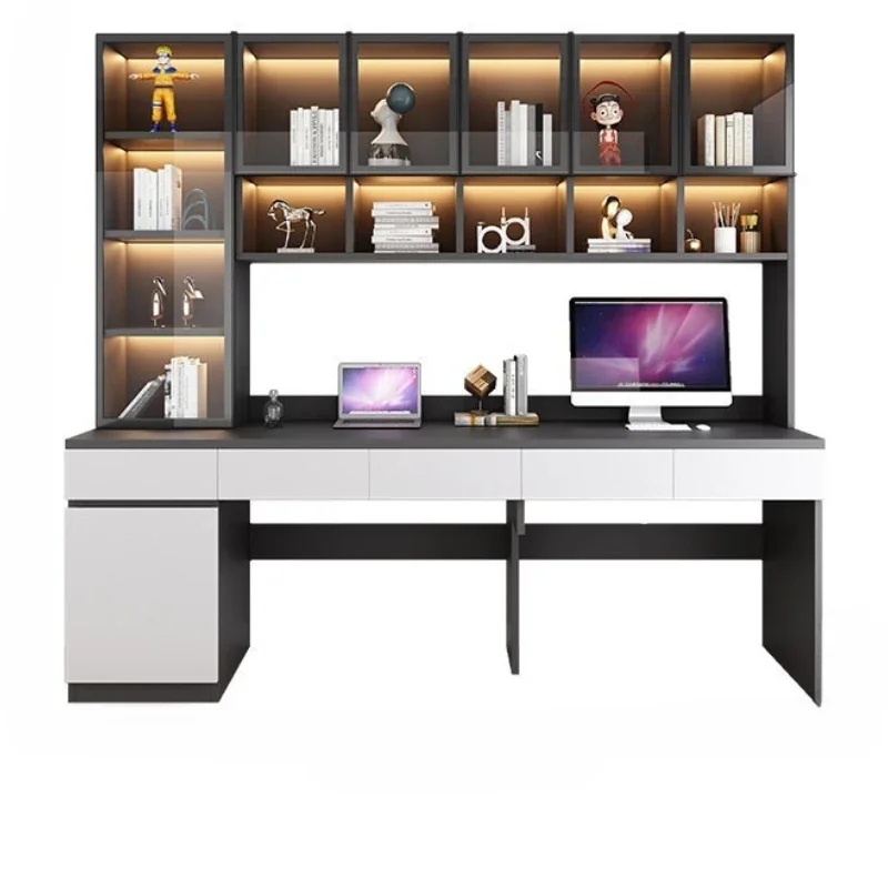 

Double desk bookshelf integrated table light luxury desk computer desk home desktop writing table ta