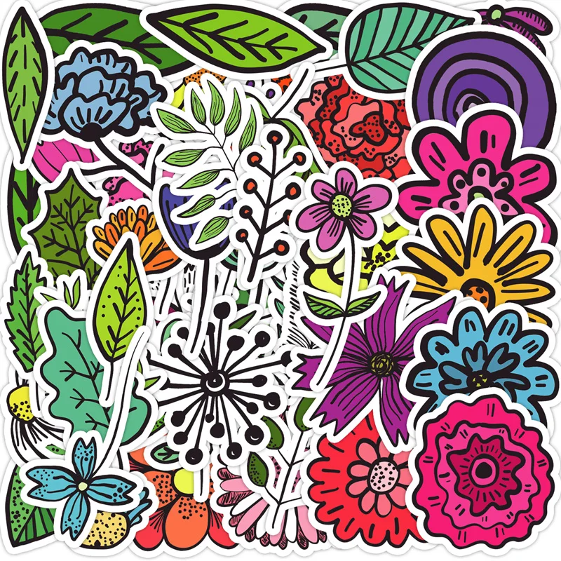 50PCS Plant Flowers DIY Graffiti Sticker Mobile Phone Computer Waterproof Handbook Guitar Motorcycle Decorate waterproof Sticker