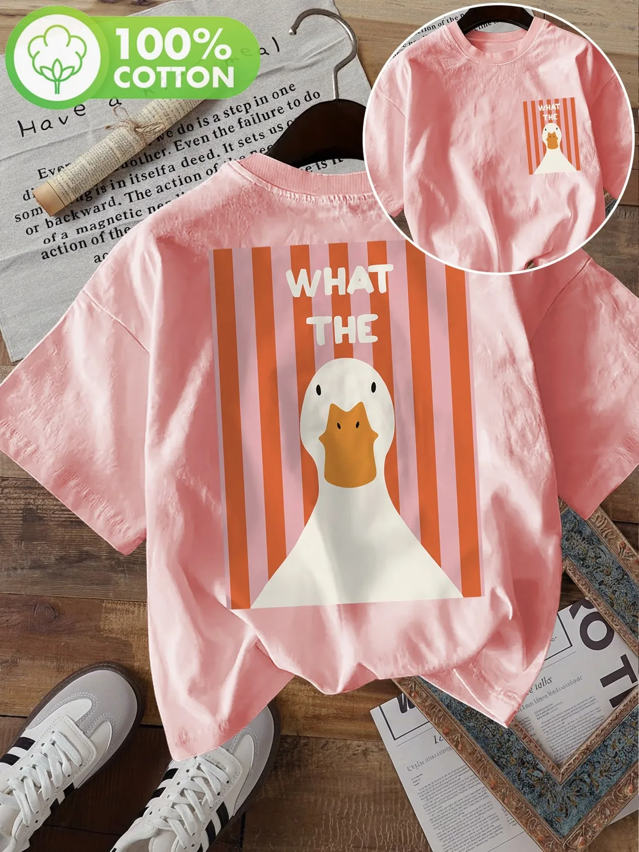 90er-Jahre Goose Funny Graphic T-Shirt aus 100 % Baumwolle für Damen mit Retro-Tierdruck, weiches, kurzärmliges Oberteil mit Rundhalsausschnitt, Streetwear