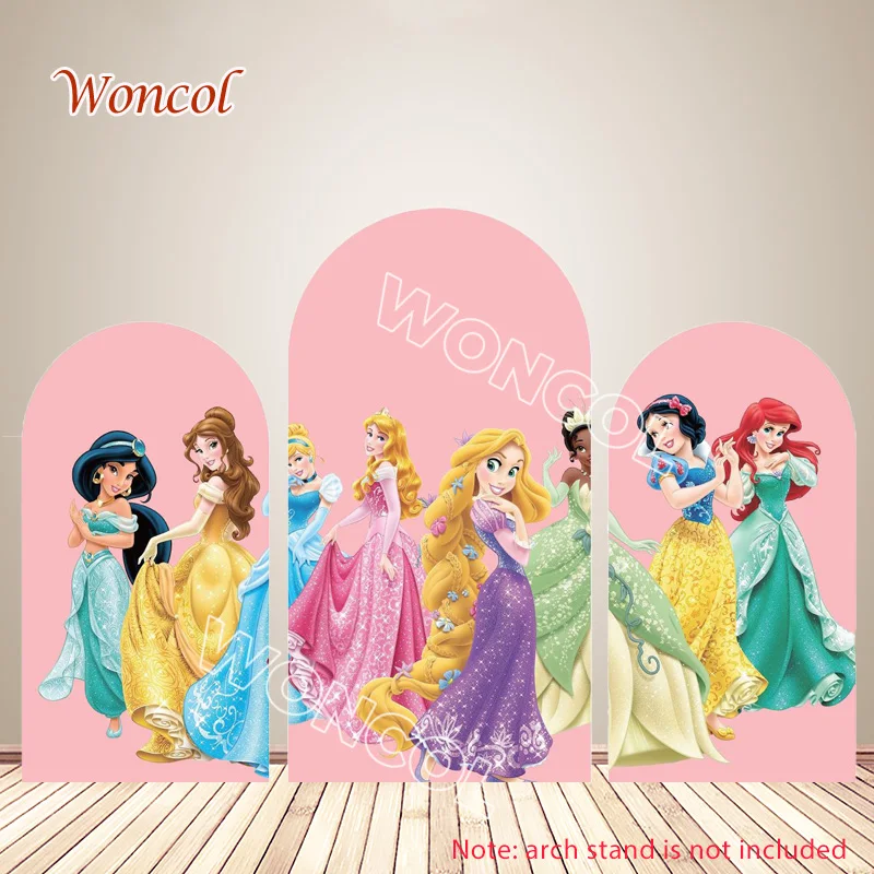 Princess Birthday Arch Cover Polyester Double-Sided Disney Cinderella Aurora Ariel Belle Tiana Rapunzel Snow White Arch Cover