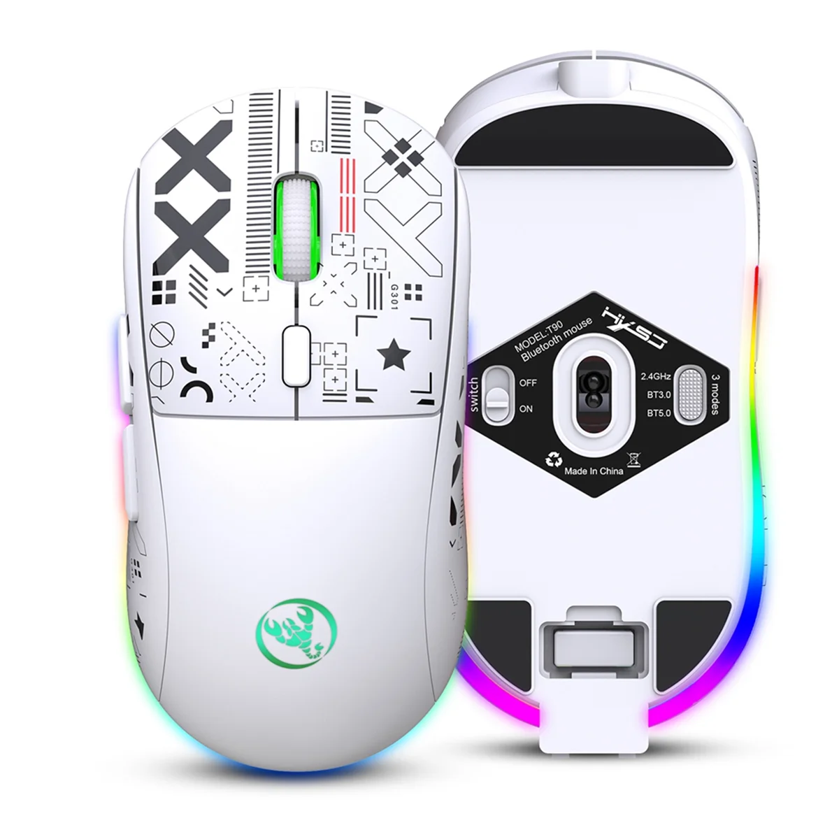 

QA06R HXSJ T90 Беспроводная механическая мышь 2,4G Игровая мышь RGB Эргономичная мышь с разрешением 3600 точек на дюйм 11 режимов освещения RGB Мыши Черный