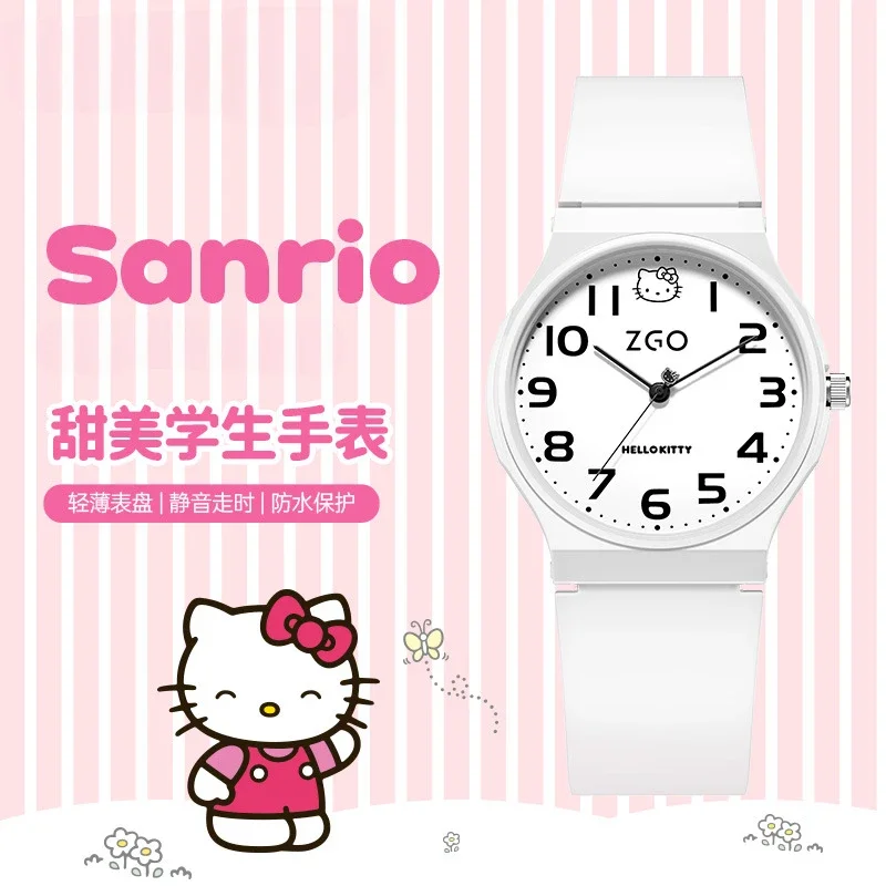 Sanrio Hello Kitty Fashion Simple Women's Watch Cartoon Kulomie Waterproof Silent Round Quartz Watch Birthday Gift