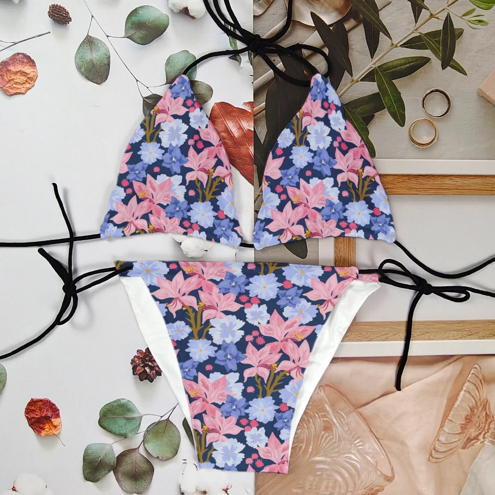 New tropical flower bikini set 3D printing fashion sexy beach swimsuit leisure vacation sunbathing water sports swimsuit