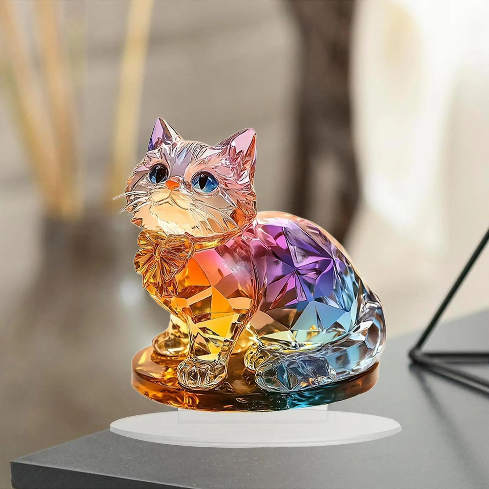 2D Flat Acrylic Colorful Cat Ornament Fashion Supplies Decorative Desktop Decoration Home Decor for Office Theme Party Indoor