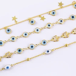 1 Meter Copper Gold Color Chain Turkish White Blue Evil Eye Beads for DIY Handmade Necklace Bracelet Making Jewelry Findings