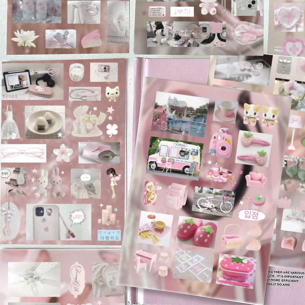 8 قطع من ملصقات السلسلة الوردية على الطراز الإضافي - شارات أحمر الخدود الناعمة لكتب اليد والمجلات وحافظات الهاتف LanLanStickersWorld Store #4