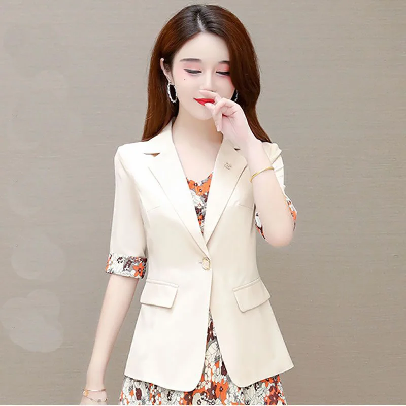 Summer Flared Short Sleeve Jacket Blazer Retro Print Dress Two Piece Elegant Women\'s Dress Set Casual Outfits