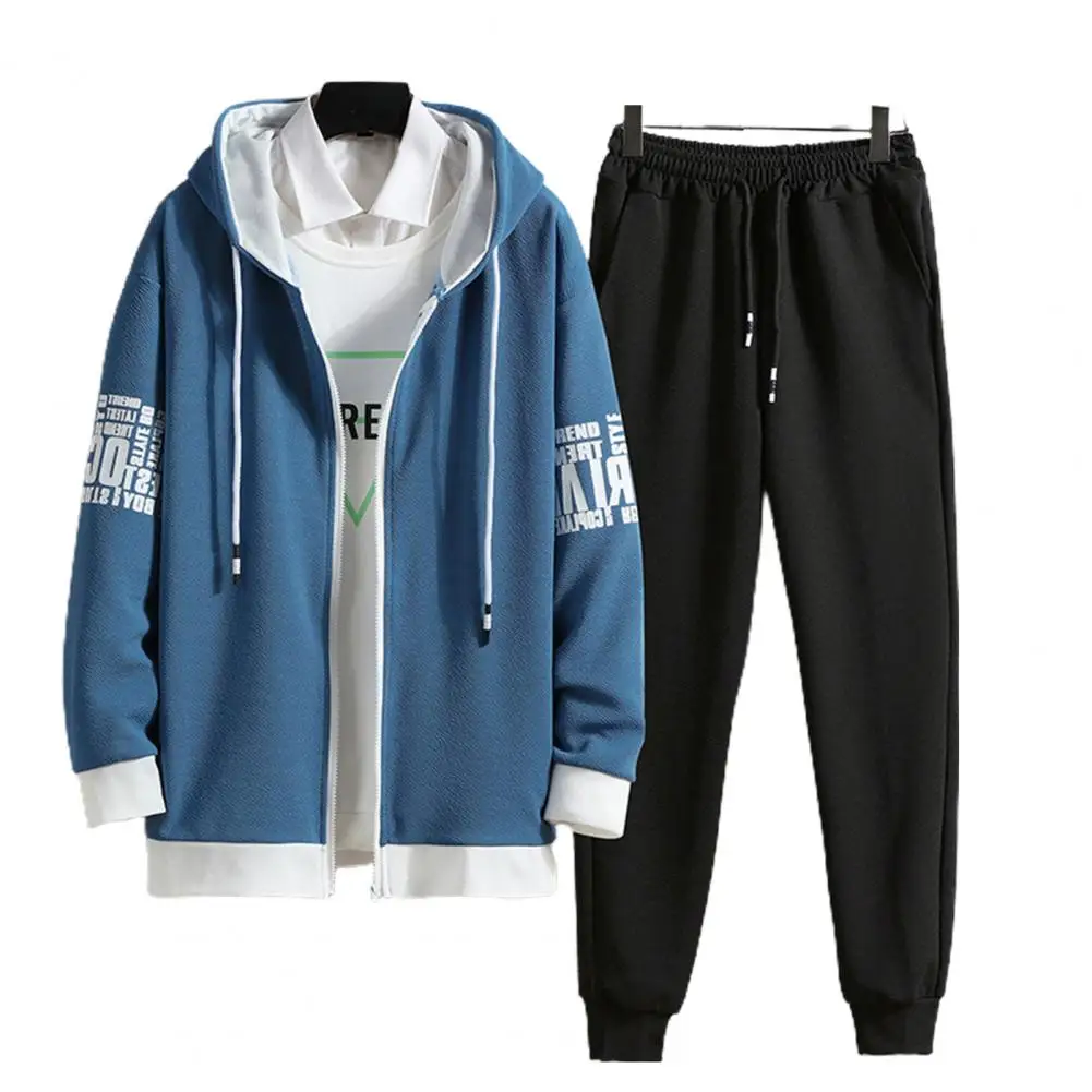 Dropshipping!!1 Set Mannen Sweater Joggingbroek Brief Afdrukken Rits Losse Hooded Streetwear Koreaanse Stijl Jas Broek Voor Gym