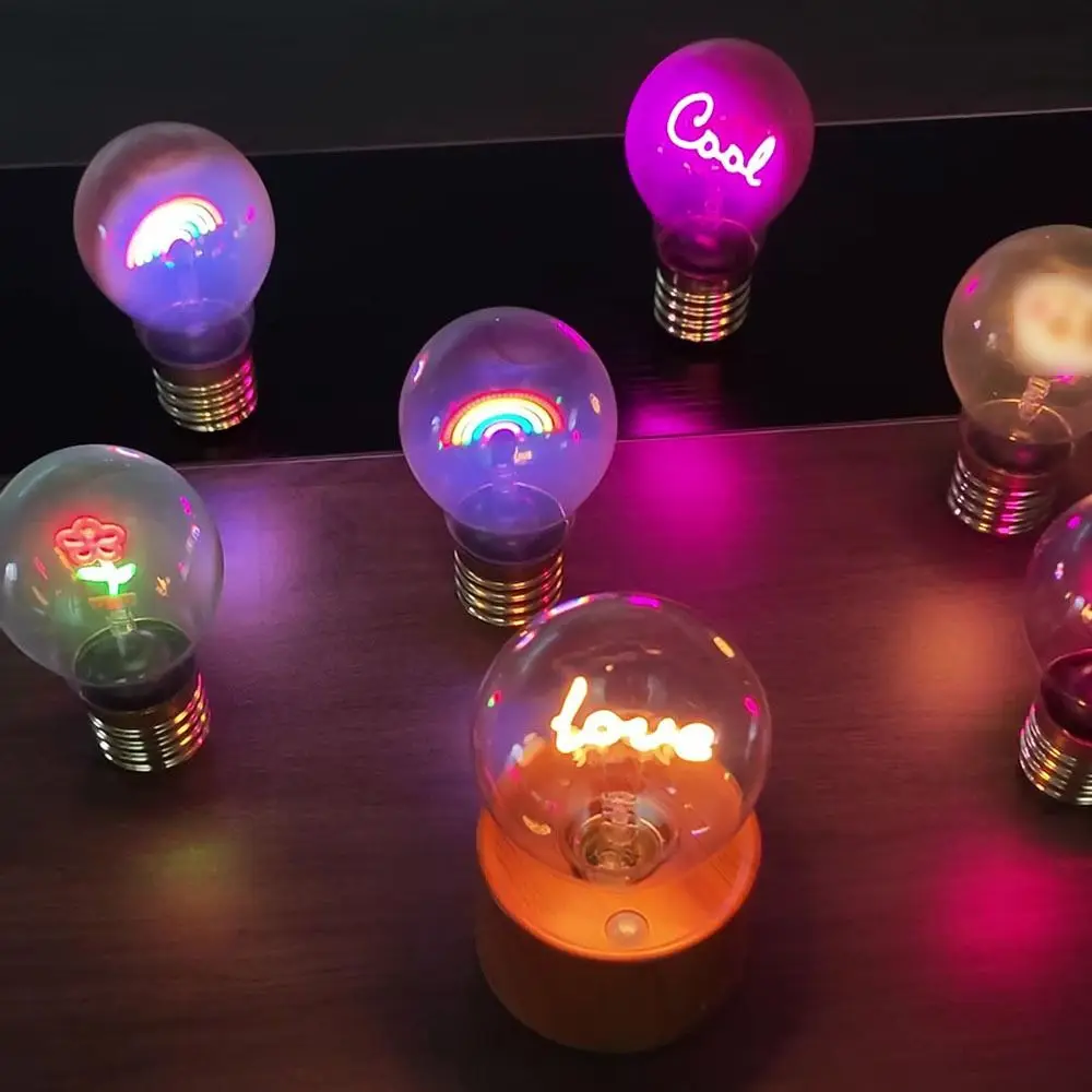 Fun Art Pattern LED Filament Bulb E40 Soft Lights Rechargeable Light Bulb 3 Modes Romantic Atmosphere Decorative Desk Lamp Home