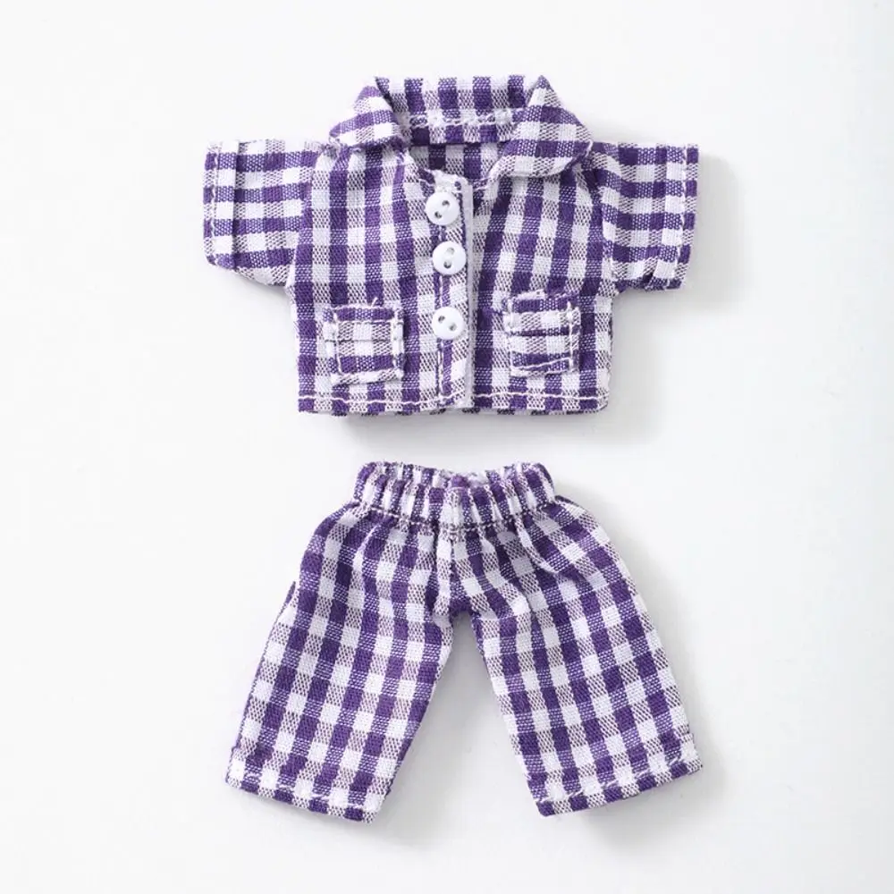 Cute Doll Checkered Pajamas Mini 4 Colors Leisure Wear Short Sleeve Sleep Clothes Accessories for 1/11 Dolls/for 1/12 BJD Doll