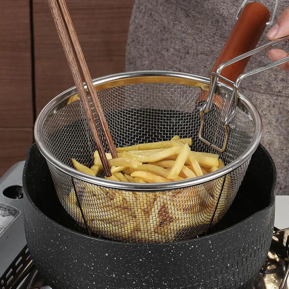 

Fryer Frying Basket Filter Mesh Stainless Steel Deep French Fries Air Skimmer Silver Hard Smooth Ergonomic Handle Scald