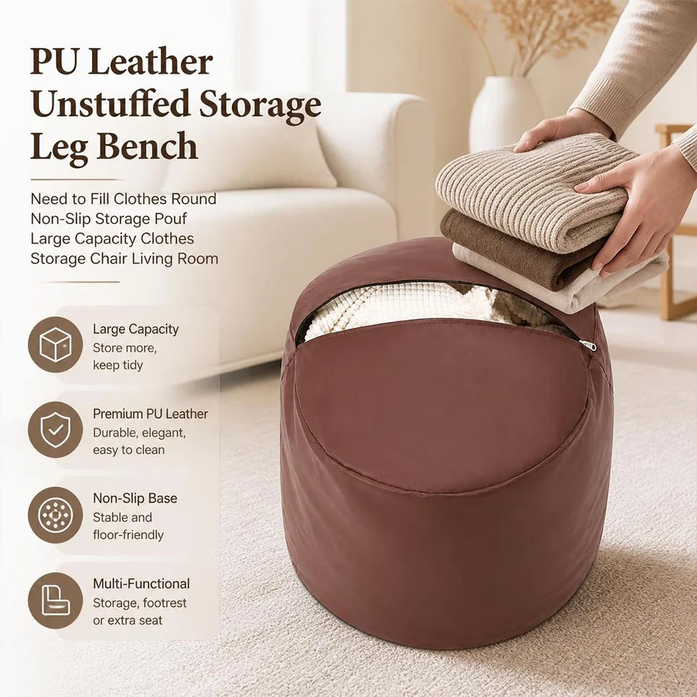 PU Leather Unstuffed Storage Leg Bench Need to Fill Clothes Large Capacity Storage Pouf Minimalist Nordic Ottoman Seat