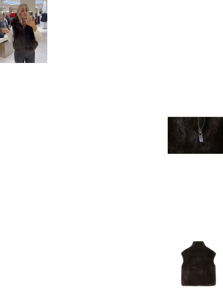 HH femmes mode Chic rue col haut solide ample chaud mince gilet court femmes fausse fourrure effet gilet sans manches haut décontracté