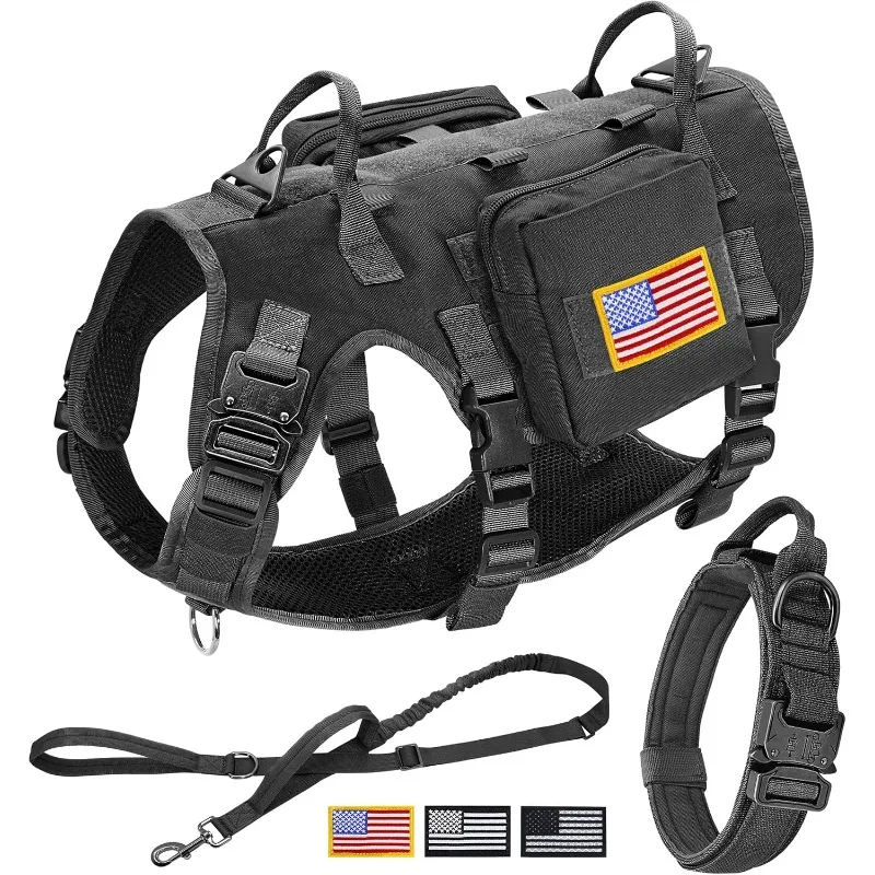 

Tactical Dog Harness for Large Dogs,Tactical Dog Collar with Bungee Leash Set