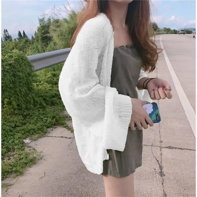 Women\'s Beach Style Loose Sunscreen Cardigan Summer Sexy Knitting Solid Color All-Match Cardigan Korean Version