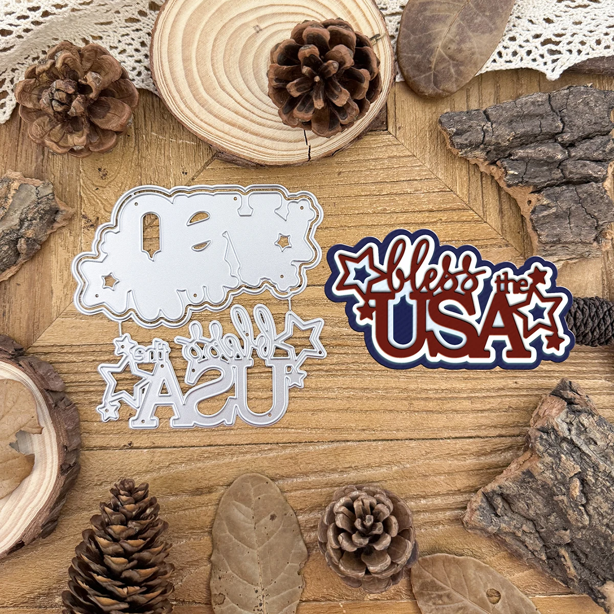 Original 4th of July BLESS THE USA Titles Words Metal Cutting Dies Scrapbooking Decorative Embossing DIY Paper Cards